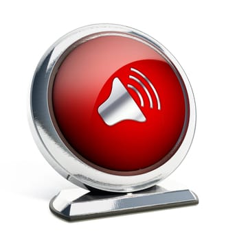 Glossy red button with speaker symbol. 3D illustration.