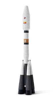Space rocket leaves Earth's atmosphere. 3D illustration.