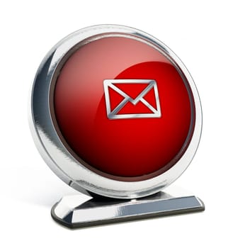 Glossy red button with enveloppe symbol. 3D illustration.
