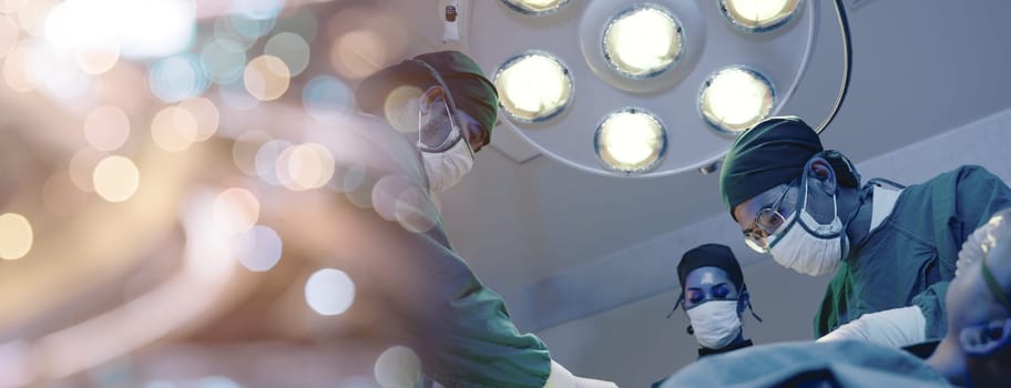 Medical surgical doctor team performing surgery patient, Group surgeon at work on operating room with electrocautery equipment for cardiovascular emergency surgery center in hospital