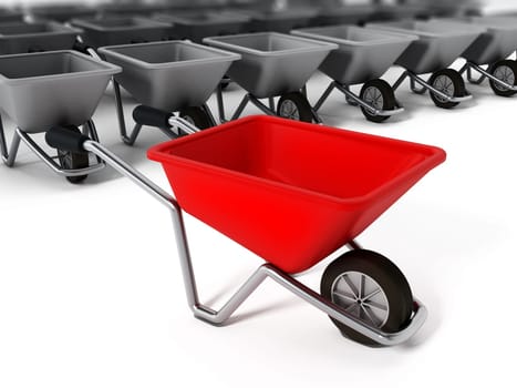 Hand barrow isolated on white background. 3D illustration.