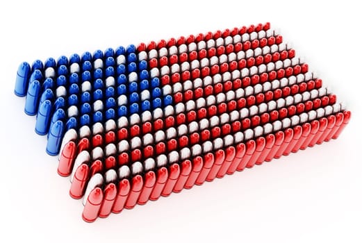 Bullets forming an American flag. 3D illustration.