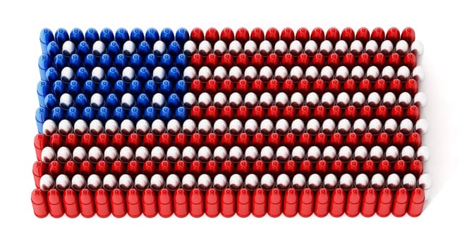Bullets forming an American flag. 3D illustration.
