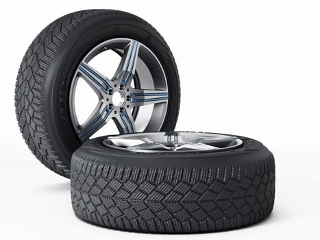 Winter tyres isolated on white background. 3D illustration.