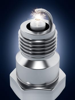 Spark plug on dark background. 3D illustration.