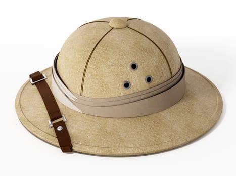 Vintage explorer hat isolated on white background. 3D illustration.