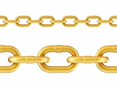 Seamless gold chain pattern isolated on white background. 3D illustration.