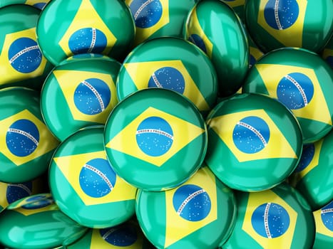 Stack of buttons with brazilian flag. 3D illustration.