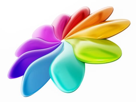 Abstract multi-colored flower shape isolated on white background. 3D illustration.