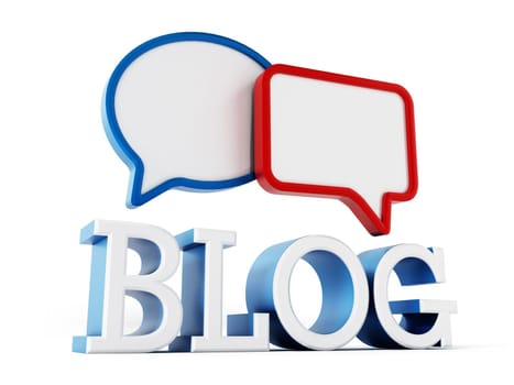 BLOG word and speech balloons. 3D illustration.