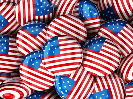 Stack of buttons with American flag. 3D illustration.