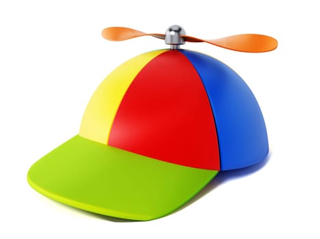 Multi colored hat with propeller isolated on white background. 3D illustration.