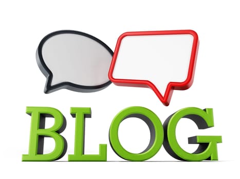 BLOG word and speech balloons. 3D illustration.
