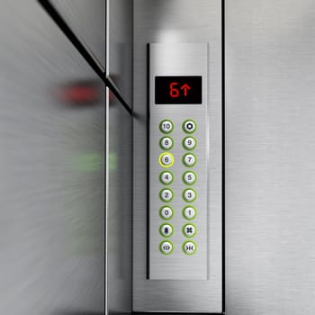 Elevator panel with buttons and LCD display. 3D illustration.