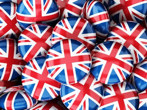 Stack of buttons with British flag. 3D illustration.