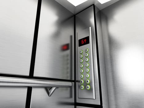 Elevator panel with buttons and LCD display. 3D illustration.