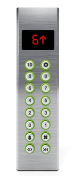 Elevator panel with buttons and LCD display. 3D illustration.