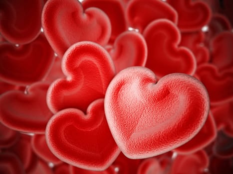 Human heart shaped blood cells background. 3D illustration.
