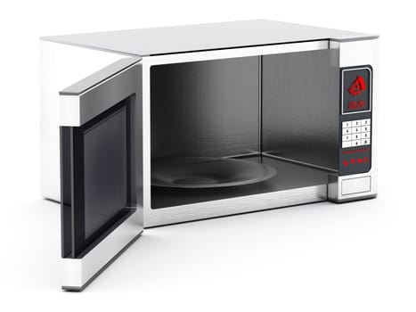 Microwave oven with half open cover. 3D illustration.
