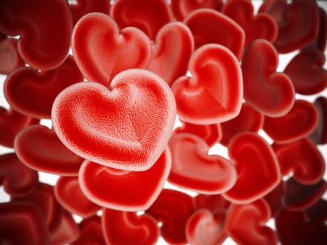 Human heart shaped blood cells background. 3D illustration.
