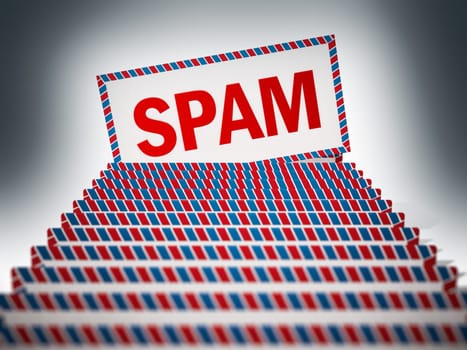 Smail mail among blank enveloppes. 3D illustration.