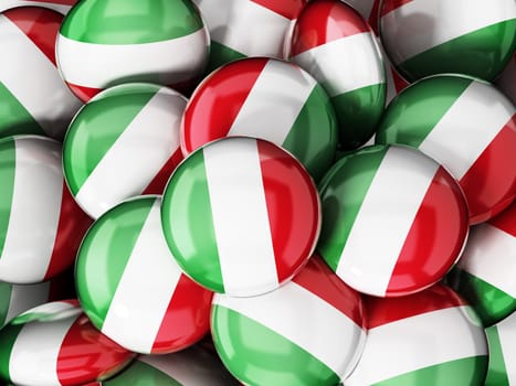 Stack of buttons with Italian flag. 3D illustration.