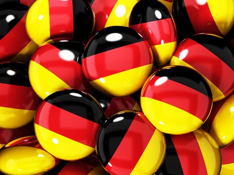 Stack of buttons with German flag. 3D illustration.