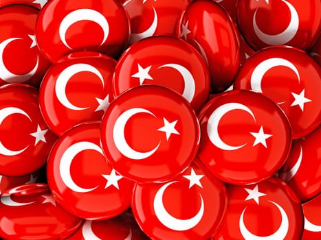 Stack of buttons with Turkish flag. 3D illustration.