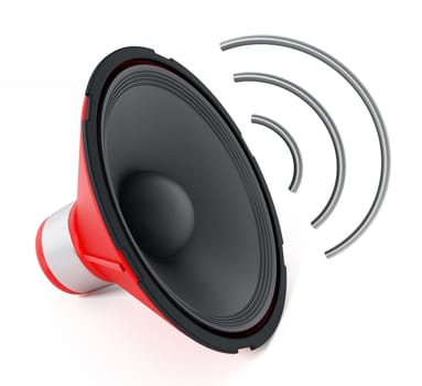 Speaker with abstract wave isolated on white background. 3D illustration.