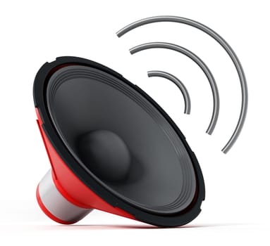 Speaker with abstract wave isolated on white background. 3D illustration.