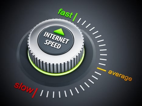 Internet speed dial button pointing fast. 3D illustration.