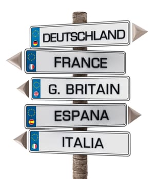 European Union license plates isolated on white background. 3D illustration.