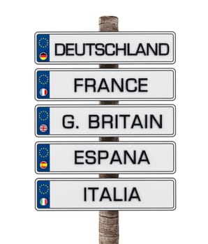 European Union license plates isolated on white background. 3D illustration.