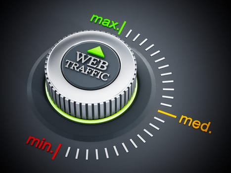 Web traffic button pointing maximum. 3D illustration.