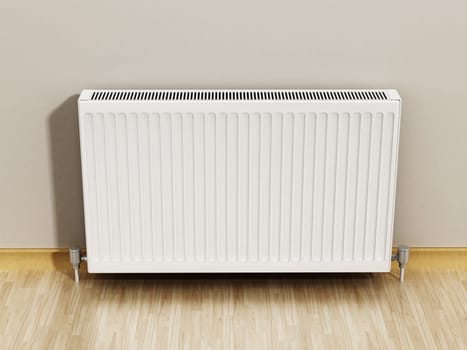 Radiator in front of the wall. 3D illustration.