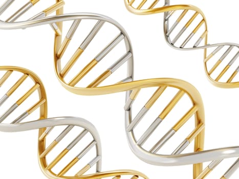 Gold and silver colored dna helix. 3D illustration.