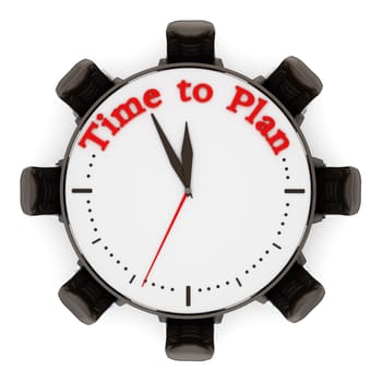 Time to plan sentence on the clock with chairs. 3D illustration.