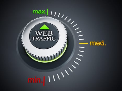 Web traffic button pointing maximum. 3D illustration.
