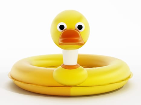Yellow duck lifebuoy isolated on white background. 3D illustration.