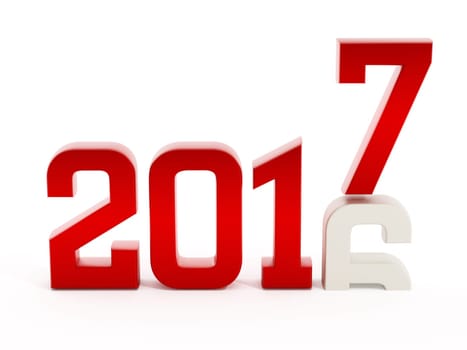 Red 2017 text replaces 2016. 3D illustration