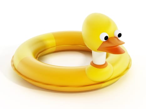 Yellow duck lifebuoy isolated on white background. 3D illustration.