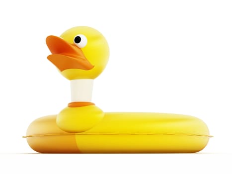 Yellow duck lifebuoy isolated on white background. 3D illustration.