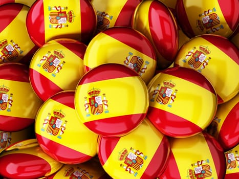 Stack of buttons with Spain's flag. 3D illustration.
