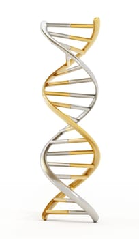 Gold and silver colored dna helix. 3D illustration.