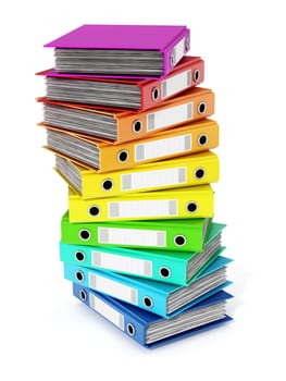 Multi colored folders stack isolated on white background. 3D illustration.