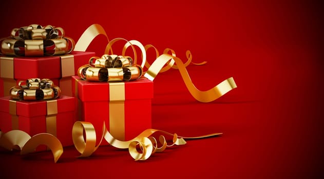 Giftboxes wrapped with red ribbon isolated on white background. 3D illustration.