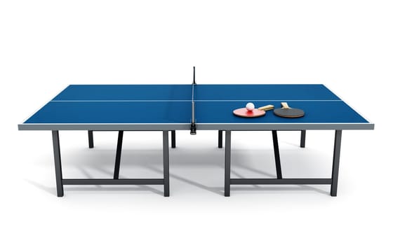 Ping pong table, rackets and ball. 3D illustration