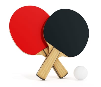 Ping pong or table tennis rackets isolated on white background. 3D illustration.