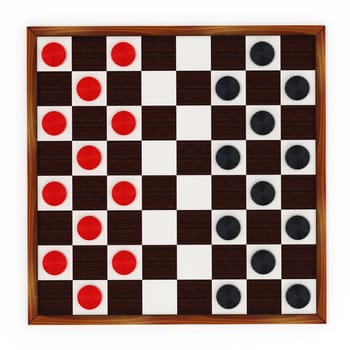 Checkers game board and pieces. 3D illustration.