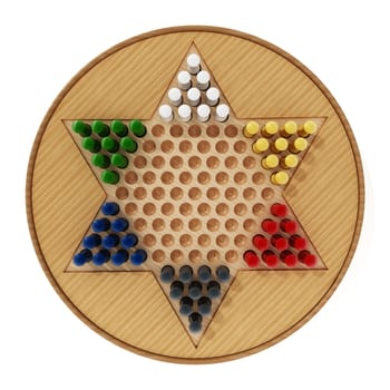 Chinese checkers board and pawns isolated on white background. 3D illustration.